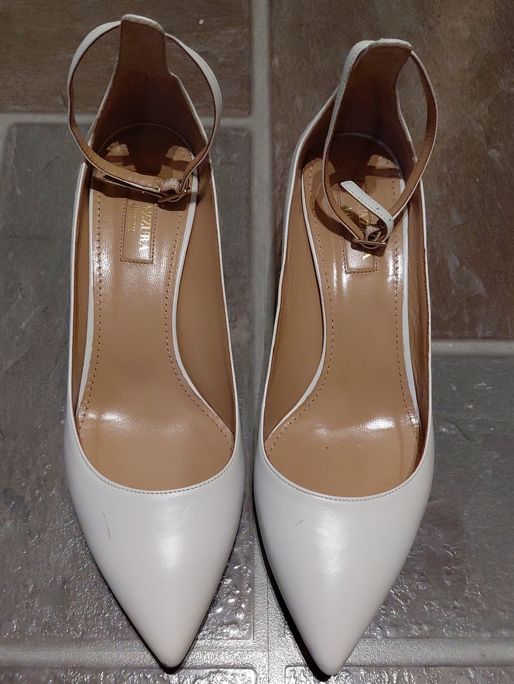 Aquazzura white ankle strap kitten heel pump size 37